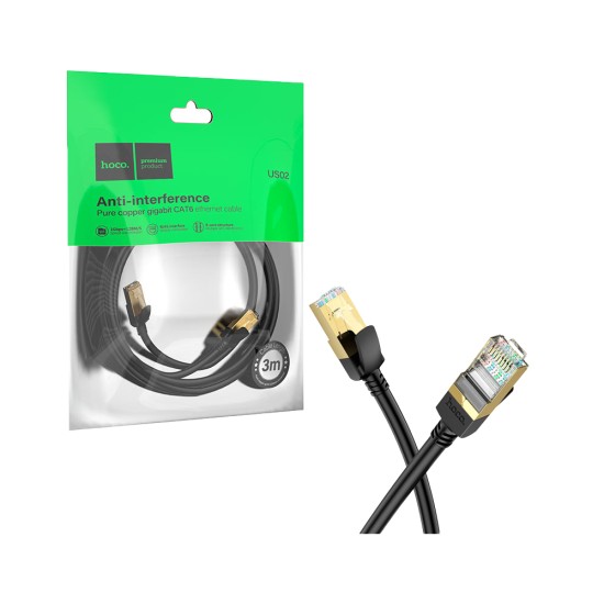 Cabo Ethernet Hoco US02 Gigabit CAT-6 para Computador 3M Preto